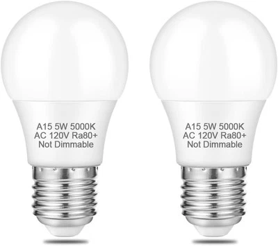 NETEHA 2 Pack A15 5W 120V E26 Base LED Refrigerator 2 Pack, 5000k Daylight  - Image 1 of 4