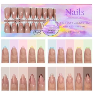 150PCS French Gel Nail Tips French Tips Press On Nails 15 Sizes Fake NailsB - Picture 1 of 9