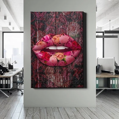 ✅WANDBILD LEINWAND,  ACRYLGLAS LIPPEN LUXUS ROSE ROSA MODERN STREETART PREMIUM - Bild 1 von 4