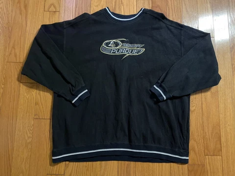 Vintage Purdue University Boilermakers Crewneck Sweatshirt Ringer Rib XXL Black Cover