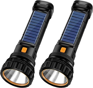 2Pcs Solar/Rechargeable Multi Function 1000 Lumens LED Flashlight, with Emergenc - Picture 1 of 12