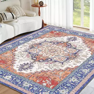 5X7 Area Rugs for Living Room, Low-Pile Faux Wool 5 X 7 Rug for Bedroom, Non-Sli - Picture 1 of 12