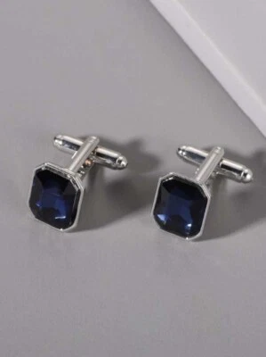 Camisas-trajes gemelos de oro blanco de 10 quilates con zafiro radiante simulado para hombre Foto 1 de 3