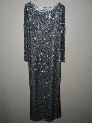 Scala 100% Silk Long Sleeve Sequin Evening Gown Maxi Sparkle Prom Formal Large - Image 1 of 4