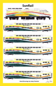 Tren de pasajeros Sunrail 12""x18"" póster enmarañado firmado por Andy Fletcher - Imagen 1 de 1