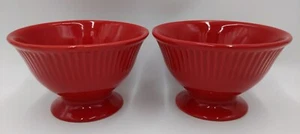 2 Crate & Barrel Red Footed Pedestal Ruffled Edge Bowls Salad Ice Cream Bowl - Picture 1 of 6
