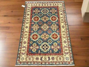 Kazak Light Blue Geometric 4X6 Handmade Wool Rug # 12988 - Picture 1 of 7
