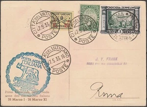 357 - Vatican 29/6/1933 - Zeppelin Flight Postcard LZ 127 departing from - Picture 1 of 4