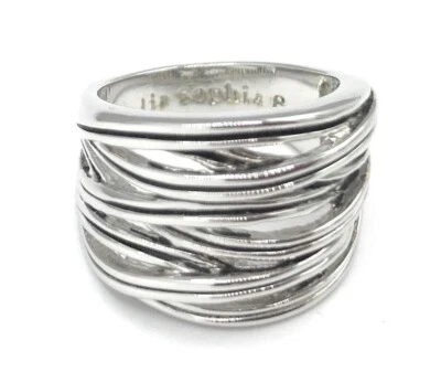 Anillo ancho tejido plata y negro talla 8 Lia Sophia “Wound Up” Foto 1 de 4