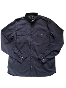 Men’s H & M Navy Blue Button Up Long Sleeve Shirt 100% Cotton Size XL Pockets - Picture 1 of 8