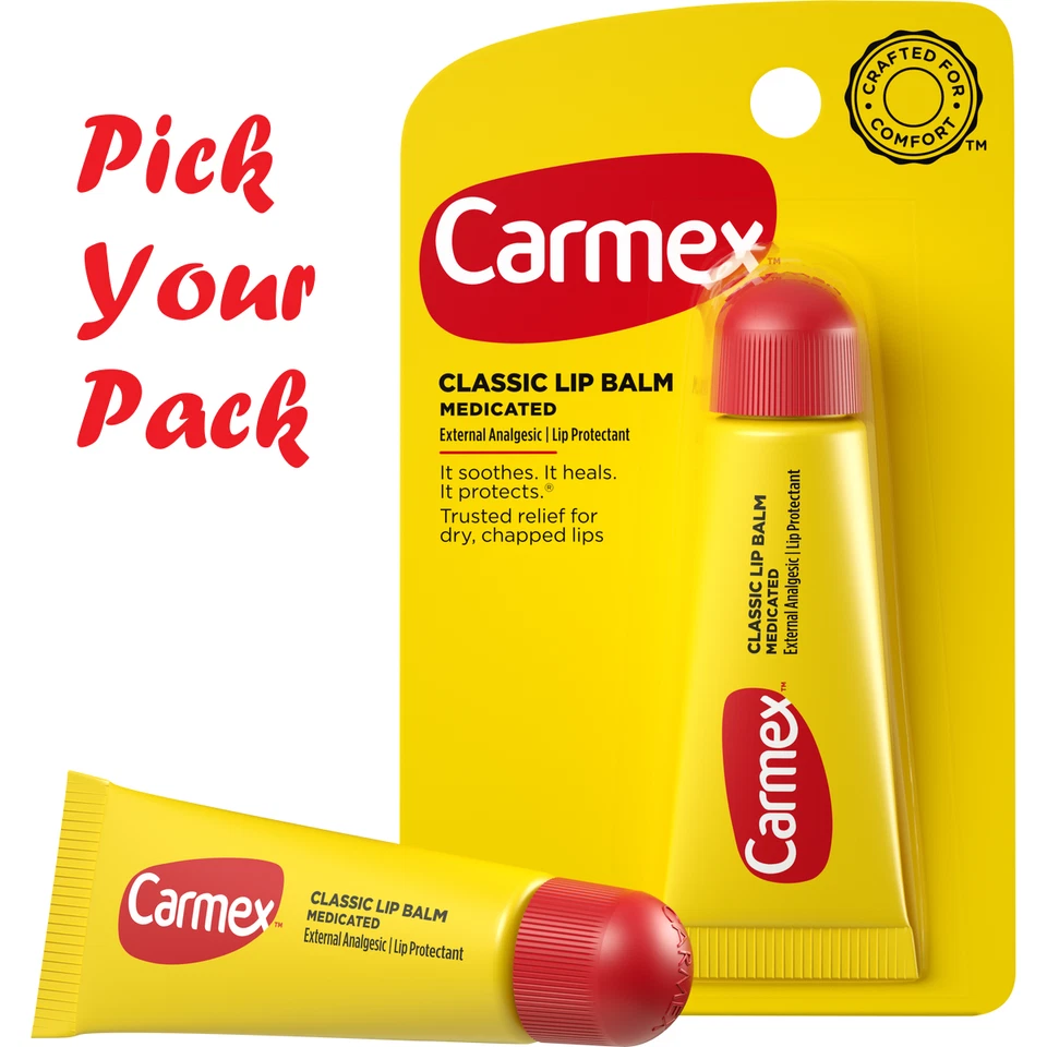 Tubo de bálsamo labial clásico medicado Carmex - 0,35 oz (10 g) - NUEVO - ELIGE TU PAQUETE Foto 1 de 1