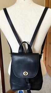 VINTAGE COACH BLACK LEATHER DAYPACK 9960 TURNLOCK DRAWSTRING - Picture 1 of 8