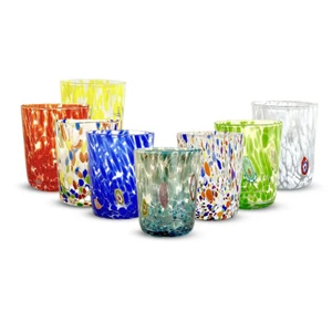 BICCHIERI PER ACQUA VETRO SOFFIATO GOCCE DI MURANO COLORATI MADE IN ITALY 6 PZ - Imagen 1 de 21