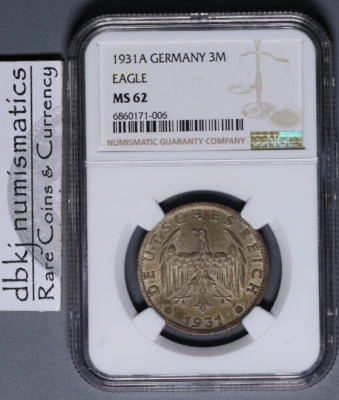 1931A Germany 3 Mark - Eagle - NGC MS 62 - Image 1 of 4