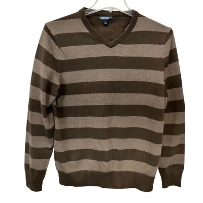 L Cherokee Brand Mens Sweater striped Brown Vtg New 100% Cotton skate school - Image 1 of 4
