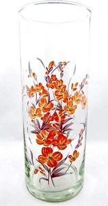 Floral Vase,Pink Flowers,Clear Glass,Hand Painted,9.2"l x 3.5"d,Vintage - Picture 1 of 4