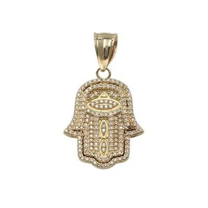 10k Yellow Gold Hamsa Pendant with White Gemstones - Picture 1 of 6