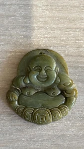 Old Chinese Tibetan green jadeite stone Buddha amulet pendant - Picture 1 of 6