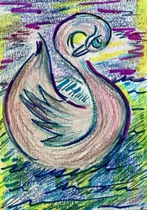 Swan Illustration Aceo Act Swan Drawing Lowbrow Weird Fantasy Small Art - Picture 1 of 3