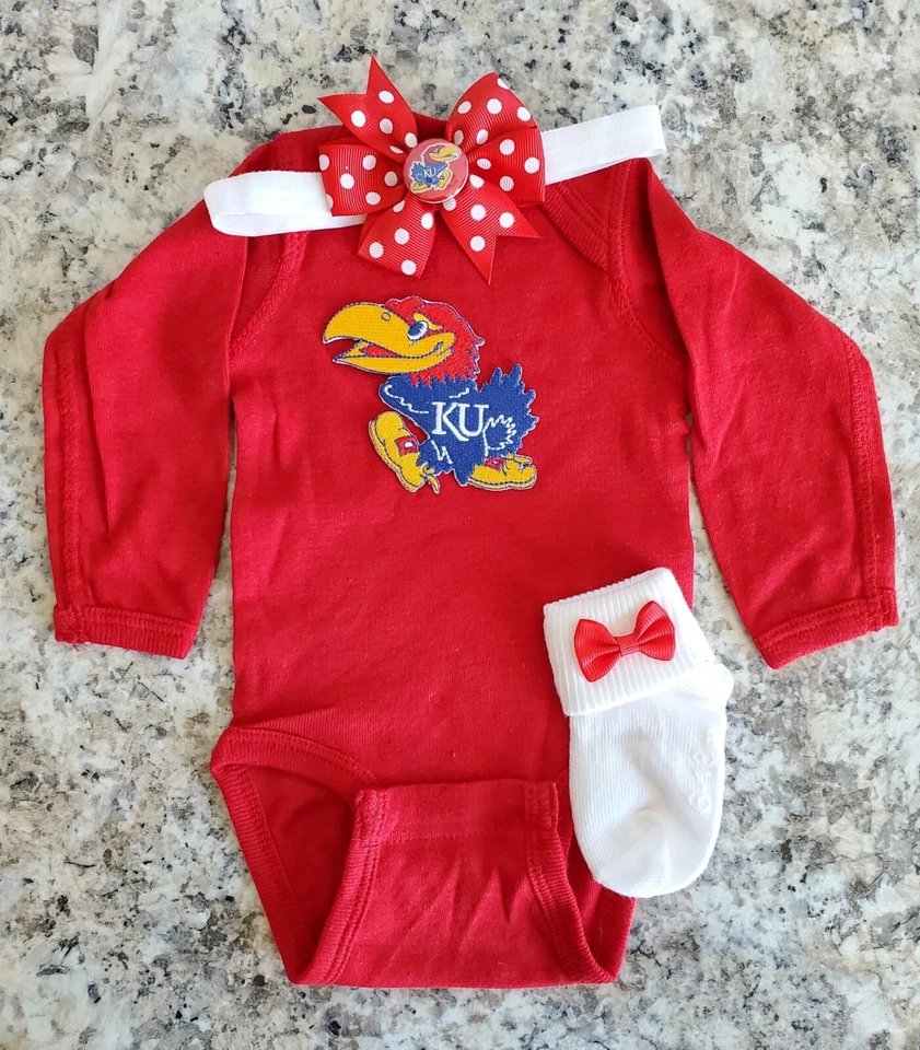 Jayhawks newborn/baby clothes KU Jayhawks baby gift girl Kansas Jayhawks baby - Image 1 of 3
