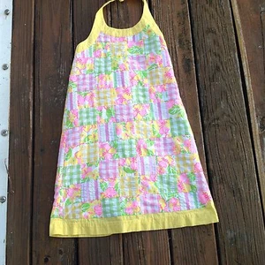 Lilly Pulitzer Yellow Patch Pink Green Floral Halter Dress Girls Sz 14 Patchwork - Picture 1 of 4