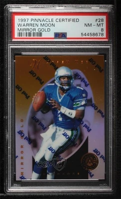 1997 Pinnacle Certified Mirror Gold Warren Moon #28 PSA 8 HOF - Image 1 of 2