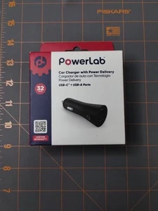 PowerLab - 32W Dual Port USB-C / USB-A Car Charger - Black - New - Picture 1 of 2