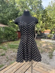 90s Vintage Blue Abstract Floral Romper - Picture 1 of 8