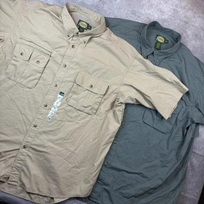 Cabela’s Button Down Fishing Shirt Lot (2) Men’s 2XL Green Tan Vented NEW - Image 1 of 4