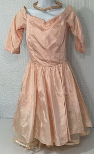 Vintage 1950’s Peach Tafeta Party Dress Handmade Fit & Flare Under Skirt  - Picture 1 of 12