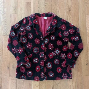 Hanna Andersson Size 160 Black Red Floral Fleece Collared Coat - Picture 1 of 4