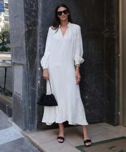 ZARA NEW WOMAN SS25 ZW COLLECTION DRESS WITH TIES Oyster-white | 3276/235_XS-M - Picture 1 of 9