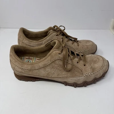 Skechers Mujer Tenis Motociclistas Zapatos Bordados Marrón Gamuza Con Cordones Talla 9.5 Foto 1 de 4