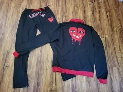 Conjunto de jogging para hombre, chaqueta, pantalones, niveles, negro, rojo, corazón derretido, talla 4x, traje de chándal Foto 1 de 4