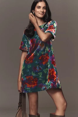 The Emmy Short-Sleeve Swing Mini Dress by Maeve: Velvet Edition #4130348690290 - Image 1 of 3