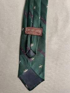 Vintage Chaps Ralph Lauren Mens Repp Neck Tie Silk Stripe Green Hand Made In USA - Picture 1 of 3