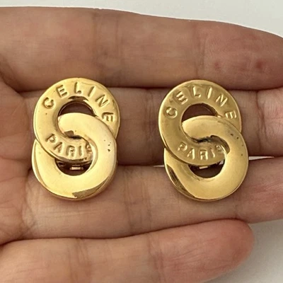 Authentic Celine Paris Interlocking 2 Circles Clip-on Earrings Gold Plated - Image 1 of 4