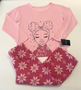 Cuddl Duds Girl Pajamas Size 4/5 Fleece Pants Shirt 2 PC Set Cute Winter Pjs - Picture 1 of 2