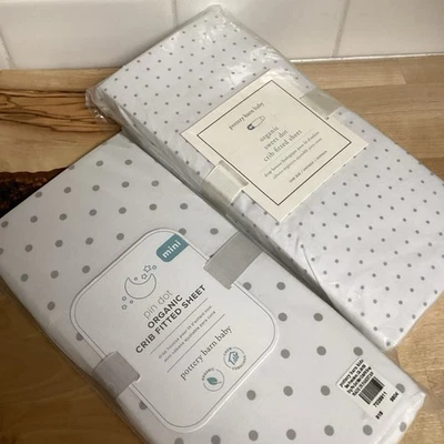 Pottery Barn Kids Baby Crib Sheet Set Gray Pin Polka Dot Fitted Organic Cotton - Image 1 of 4