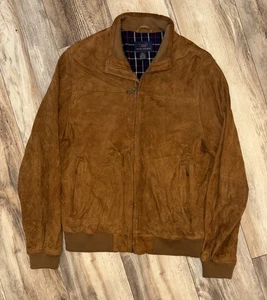 Brooks Brothers Men's Brown Suede Leather Bomber Jacket Plaid Lined Size Large - Picture 1 of 21