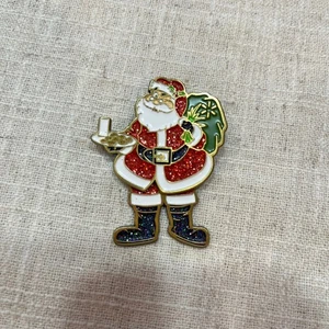 Christmas Santa Claus Pin Brooch Glittery Red Green Gold Bag Candy Cane Festive - Picture 1 of 4