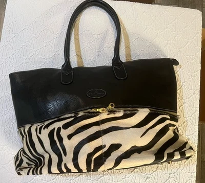 Bolso Grande Tangaroa Terrida Italiano Cuero Marrón Estampado Cebra Pelo de Poni Foto 1 de 4