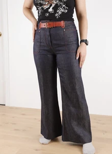 Women's HERMES Linen Dark Blue Belted Pants Size 40 - Picture 1 of 22
