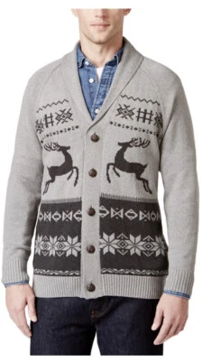 Cárdigan Suéter Para Hombre Cuello Gris Reno Isla Justa Tejido Botón Vacaciones Invierno Foto 1 de 4