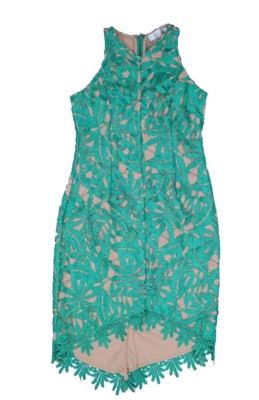 Vestido Vaina Adelyn Rae Verde Crochet Tostado Forro Sin Mangas Asimétrico S Foto 1 de 4