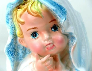 Vintage Relpo Baby Head Planter Vase Ceramic Figurine Blue Face Samson 1963 - Picture 1 of 12