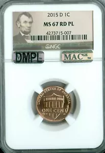 2015 D SHIELD CENT LOGO NGC MS67 RED MAC DMPL PQ SPOTLESS FINEST REGISTRY * - Picture 1 of 4