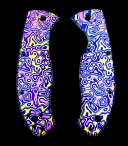 Spyderco Tenacious Scales ~ CNC Milled Titanium  Tri Color Flomascus scales - Picture 1 of 3