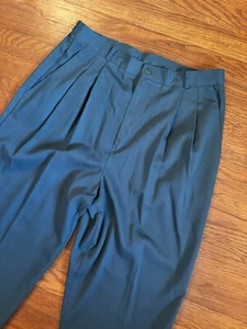 VTG Christy Girl Teal Pleated Front Pants Trousers 30" Waist Tapered USA Made! - Picture 1 of 6