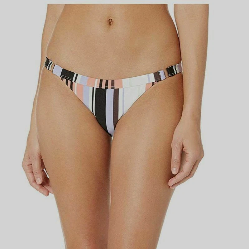 Volcom Women White Striped Low-rise Hipster Bikini Bottom Swimwear Size XXL